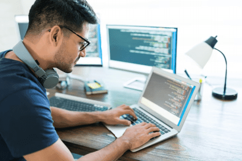 Developer working on a laptop